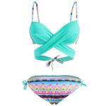 Women's Lake Blue Geometric Crossover Top/Cheeky Bottom 2 Piece Bikini Set sz L Size L Photo 3