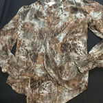 Veronica M  Women's Size M Long‎ Sleeve Brown Gray Sheer Blouse Top Photo 0