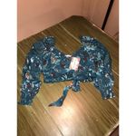 Band of Gypsies  NWT Sybille Deep Teal Floral Long Sleeve Crossover Crop Top S Photo 1