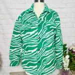 Boutique White & Green Zebra Shacket Photo 1