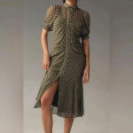 Anthropologie  Puff Sleeve Twee Mesh Midi Floral Feminine Dress Cottagecore Boho Photo 2