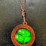 Four Leaf Clover Necklace Green With Brown Cord New Photo 5