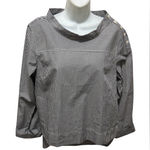 J.Crew  Sz 10 Funnel Neck Striped Crisp Shirt Button Shoulder Black White Hi-Lo Photo 0