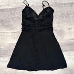 Trixxi NEW Little Black Dress A-Line Mini Small V Neck Ruffle Detail Babydoll Photo 4