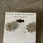 Pure Expressions Rhinestone Crystal Flower Stud Earrings Silver Hypo Allergenic White Photo 1