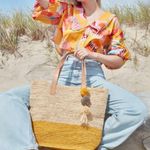 NWT Mar Y Sol Montauk Straw Large Tote in Sunflower Tan Photo 1