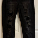 American Eagle Mom Jeans Ripped Distressed Black Wash Super Stretch Size 6 Photo 0