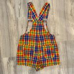 We Wore What NWT  Colorful Plaid Rainbow Shorts Overalls Romper Linen Cotton SizeXS Photo 6