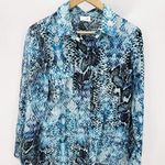 Jaclyn Smith Collection Top Women LARGE Blue Snakeskin Print Button Down Photo 0