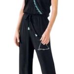 Soft Surroundings jumpsuit Black Turquoise embroidered accents Womens Size XSP Photo 11