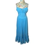 American Eagle Corset Tiered Maxi Dress sz Large Blue Smocked Milkmaid Boho Photo 5
