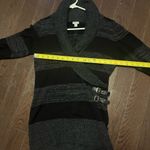 Guess  Sweater Womens Med Black
Grey Stripe Shawl Collar Buckle
Detail Cotton Photo 6