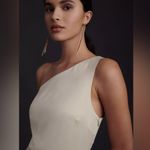 BHLDN Anthropologie Dylan One-Shoulder Satin Side Slit Gown Champagne Womens 8 Photo 4