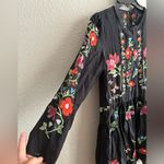ZARA  Black Mini Ruffle Tunic Dress With Colorful Floral  Embroidery Design XS Photo 6