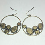 Brass Tone Boho Dangling Round CZ Rhinestone Retro Pierced Earrings Photo 5