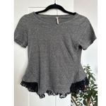 Free People  Gray and Black Lace Short Sleeve Peplum T-shirt, Size XS, EUC Photo 0