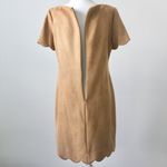 Anne Klein Caramel Brown Faux Suede Scalloped Short-Sleeve Midi Dress Medium Photo 5