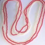 Lot of 3 Semi Precious Stone Beads Red & Off White Beaded Boho Necklaces Photo 3