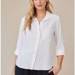 Bella Dahl Top Womens Medium White Effortless Shirt Tail Button Down Oversized Photo 0