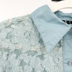INC International Concepts Womens Y2K Fairycore Sheer Lace Snap Shirt Size 1X Blue Photo 2