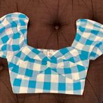 Princess Polly  BRAESIDE TOP gingham plaid BLUE crop shirt puff sleeve Colton top Photo 0