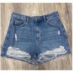 Topshop  Moto Mom Denim‎ Shorts Size US 8 Ripped Distressed High Waist Blue Jean Photo 1