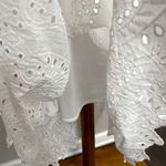 Japna  Dress Midi Eyelet Tiered Sweetheart Neckline Lined Smocked Stretch White Photo 3