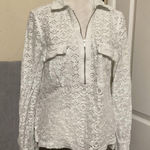 BCBGMAXAZRIA Lace Half Zip Shirt Womens Small White Sheer Collared Long Sleeve Photo 0