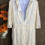 Unique Vintage Vintage Style Antique Ivory Embroidered Lace Modest Midi Dress NWOT LARGE  Photo 7