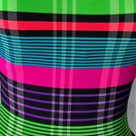 swimsuit one piece striped Vintage 1990s shorts hot pink blue green Size 12 Photo 1