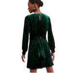 Twist Front Velvet Mini‎ Dress M Dark Green Keyhole Neck Long Sleeve Size M Photo 1