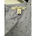 Miami Blue White Striped Cotton Mini Dress Open Shoulder Rose Embroidered Small Photo 2