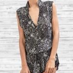 Elodie Poupette St. Barths Cap Sleeves Button Front Romper Black Garden Women XS Photo 1