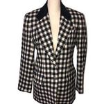 Carroll Reed Size 6 Blazer Black Jacket White Check Suede Collar Wool USA FLAWED Photo 0