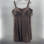 Bill Levkoff  Sz 20 Brown Satin Cocktail Dress Fit & Flare Big Bow Detail Pockets Photo 1