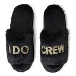 Dearfoams Slide Slippers Womens Size S 5-6 Black I Do Crew Memory Foam Faux Fur Photo 0