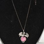 NY Gothic Dragon/Wyvern Cage Pink Gemstone Black Metal 16" Chain Bib Necklace Photo 0