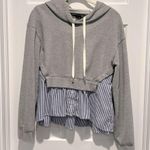 Veronica Beard Hockley Drawstring Sweatshirt Hoodie Mixed Media Striped Medium Photo 2
