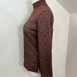 Manuela Semi Sheer Brown Lace/ Crochet Mock Neck Long Sleeve Top S Brown Photo 1