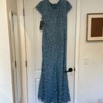 NWT $1095 Theia Blue Floral Sequin Sweetheart Cap Photo 12