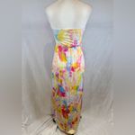 Full Circle Trends Beautiful yellow pink and blue print strapless maxi dress size small Photo 2