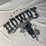 Arizona  Howdy Cropped White Tee Shirt Large Rose‎ Bull Skull Country Cowgirl Photo 2