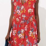 Loft Floral Printed Mini Swing Dress Red Tie Bow Neckline Pockets Womens Medium Photo 8