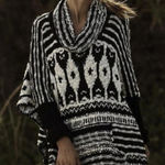 Free People  Black and White Oversized Rosie Lee Poncho Sweater - Size - Small Photo 0