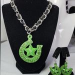 Boho Southwestern Green Horseshoe Pendant Necklace and Earrings Set Cowgirl Photo 0