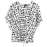 Sioni size Small short sleeve white black blouse laser cut detail‎ tie waist Photo 0
