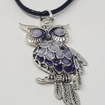 Handmade Owl Pendant w/ Lavender, Purple & White Metallic Resin Necklace Photo 3