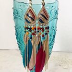 Long Bohemian Feather Chain Earrings Gold Photo 3