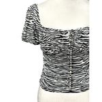 Elodie  Puff Blouse Animal Print Square Neck Short Sleeve Black & White W M NWOT Photo 1