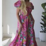 Listicle NWT  Floral Puff Sleeve Tiered Smocked Maxi Poplin Cotton Dress LARGE Photo 1